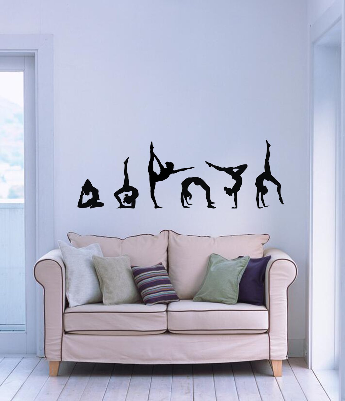 Gymnastics Wall Decals Silhouettes Sport Art Girl Vinyl Decals Wall Sticker Fits Kids Room Decor Home Wall Decor Set of 6 (7.87”H X 23.62”W)