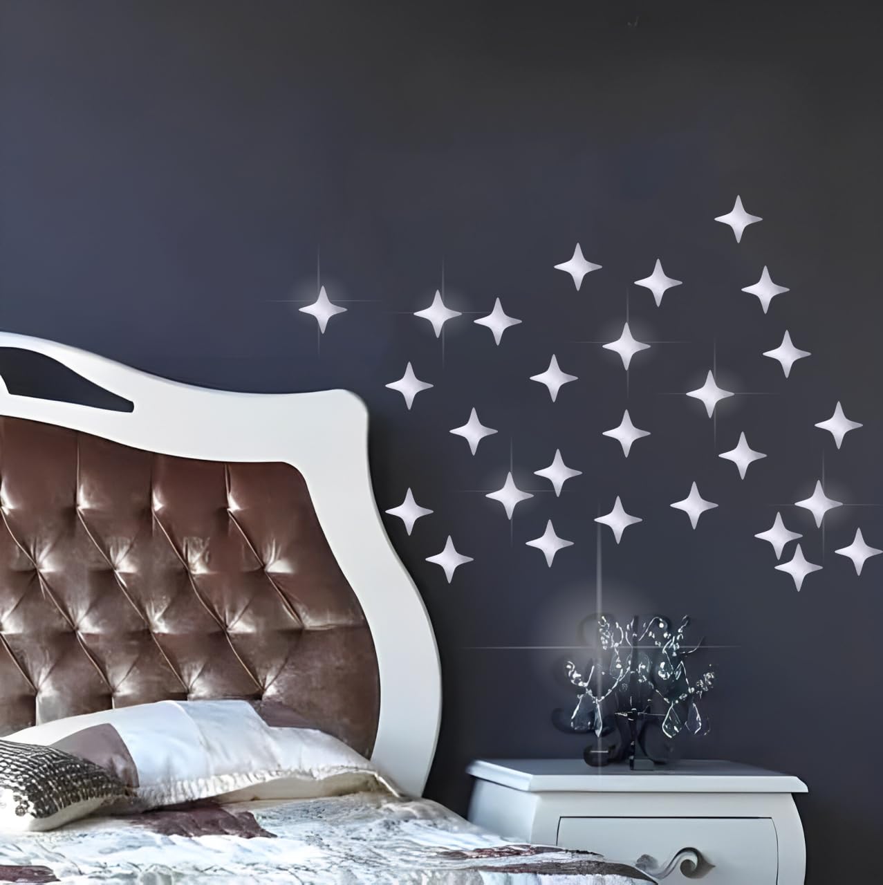 50pcs Star Sparkle Wall Sticker Removable 3D Wall Mirror Stickers Decals, Acrylic Mirrors, Silver Art Decorations for Home Wall Top Living Room Bedroom Background Waist Line - 5 * 5cm