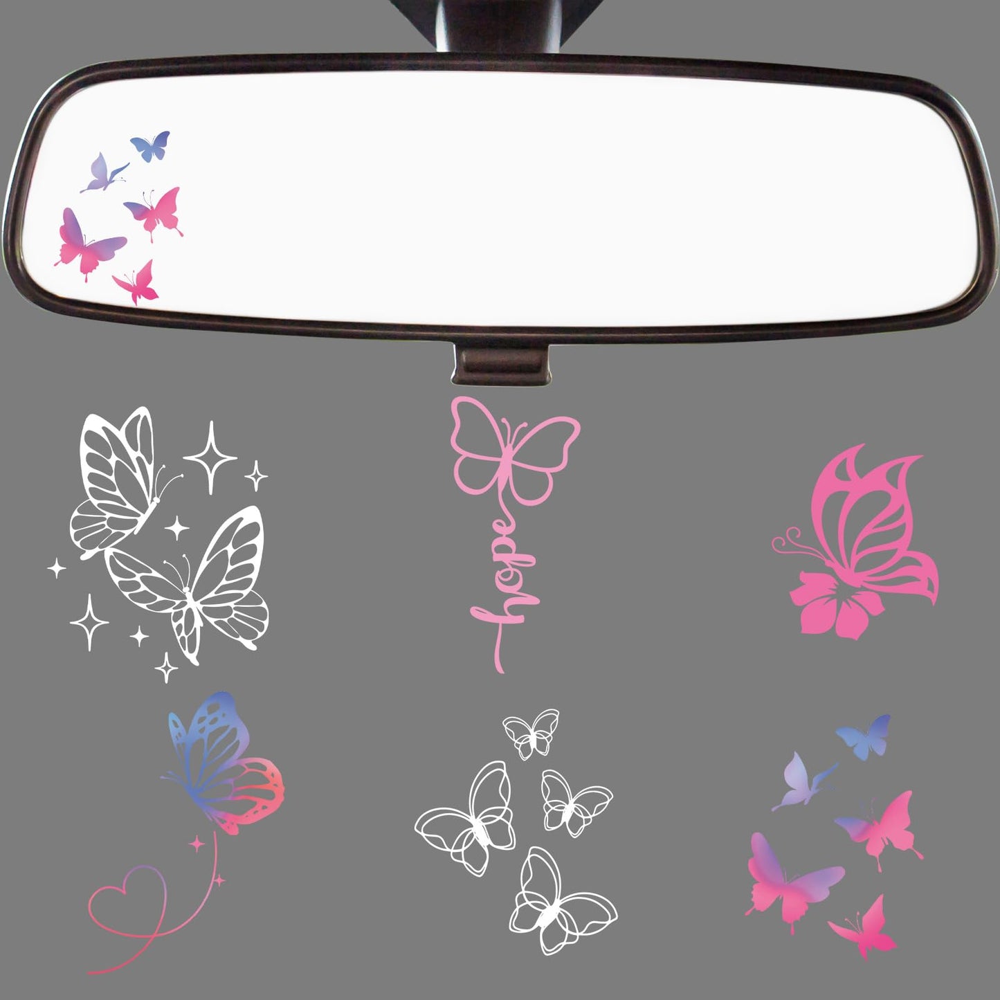 Dazoratix Butterfly Rearview Mirror Decals - 6 Pcs Cute Car Rear View Sticker Pink Waterproof Window Vinyl Accessories Gift for Women Girl Auto Interior Bumper Tumbler Trucks Laptop Water Bottle Decor