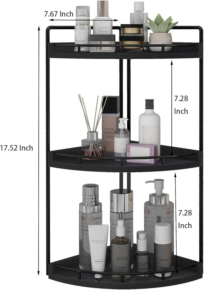 Dorhors 3-Tier Corner Bathroom Organizer Countertop for Storage,Vanity Tray,Wood Counter Organizer for Kitchen,Bathroom,Dresser (Black)