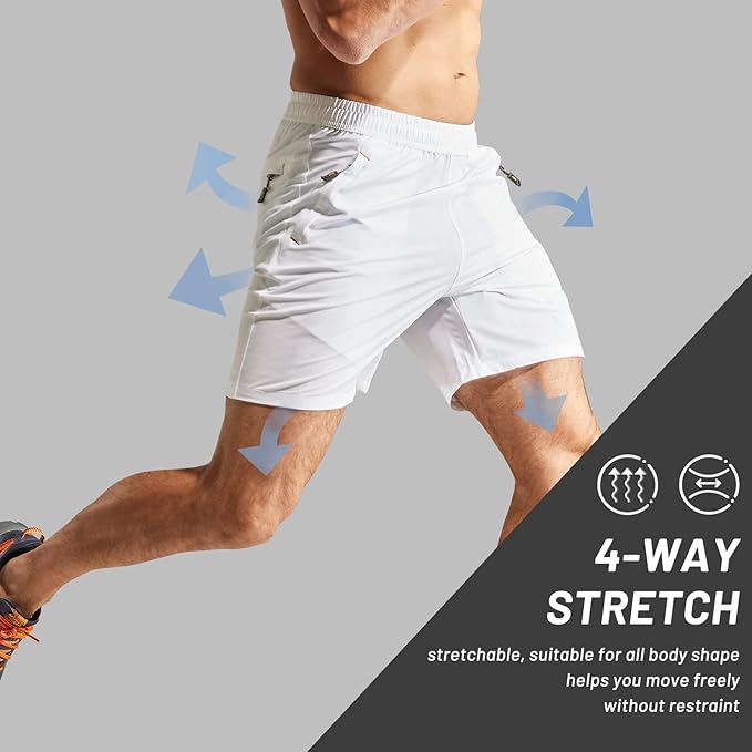 MIER Men's Quick Dry Running Shorts with Zipper Pocket, Elastic Waist Athletic Workout Exercise Fitness Shorts, 7 Inch