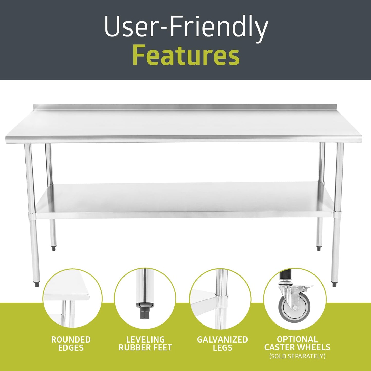 Pearington NSF Certified Stainless Steel Kitchen Prep and Work Table, Commercial Work Table for Restaurant and Home, 72" x 30", Stainless Steel
