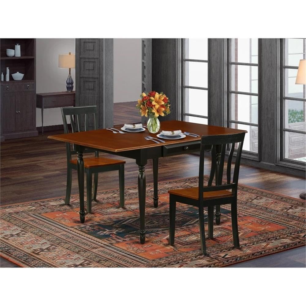East West Furniture MZAN3-BCH-W 3 Piece Dining Table Set for Small Spaces Contains a Rectangle Dining Room Table with Dropleaf and 2 Wood Seat Chairs, 36x54 Inch, Black & Cherry