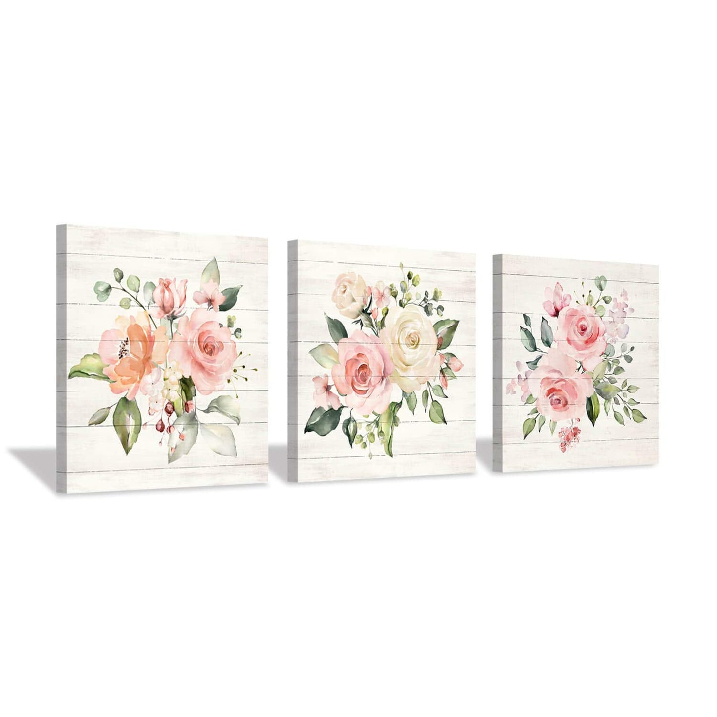 Hardy Gallery Pink Floral Canvas Wall Art: Roses Flowers Bouquet Pictures Artwork for Kitchen Bathrooms (12"x12"x3pcs)