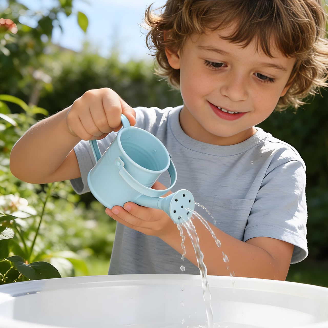 5 Pcs Kids Watering Can Bulk, Mini Metal Watering Can with Long Spout, Small Iron Watering Pots for Indoor Plants, Kids Gardening Tools (Random Color)