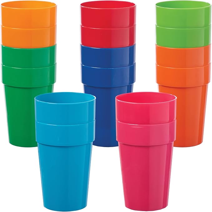 US Acrylic Spectrum Unbreakable Plastic 10 ounce Stackable Juice Tumblers in 8 Assorted Colors | Set of 16 Kids Drinking Cups | Reusable, BPA-free, Made in the USA, Top-rack Dishwasher Safe