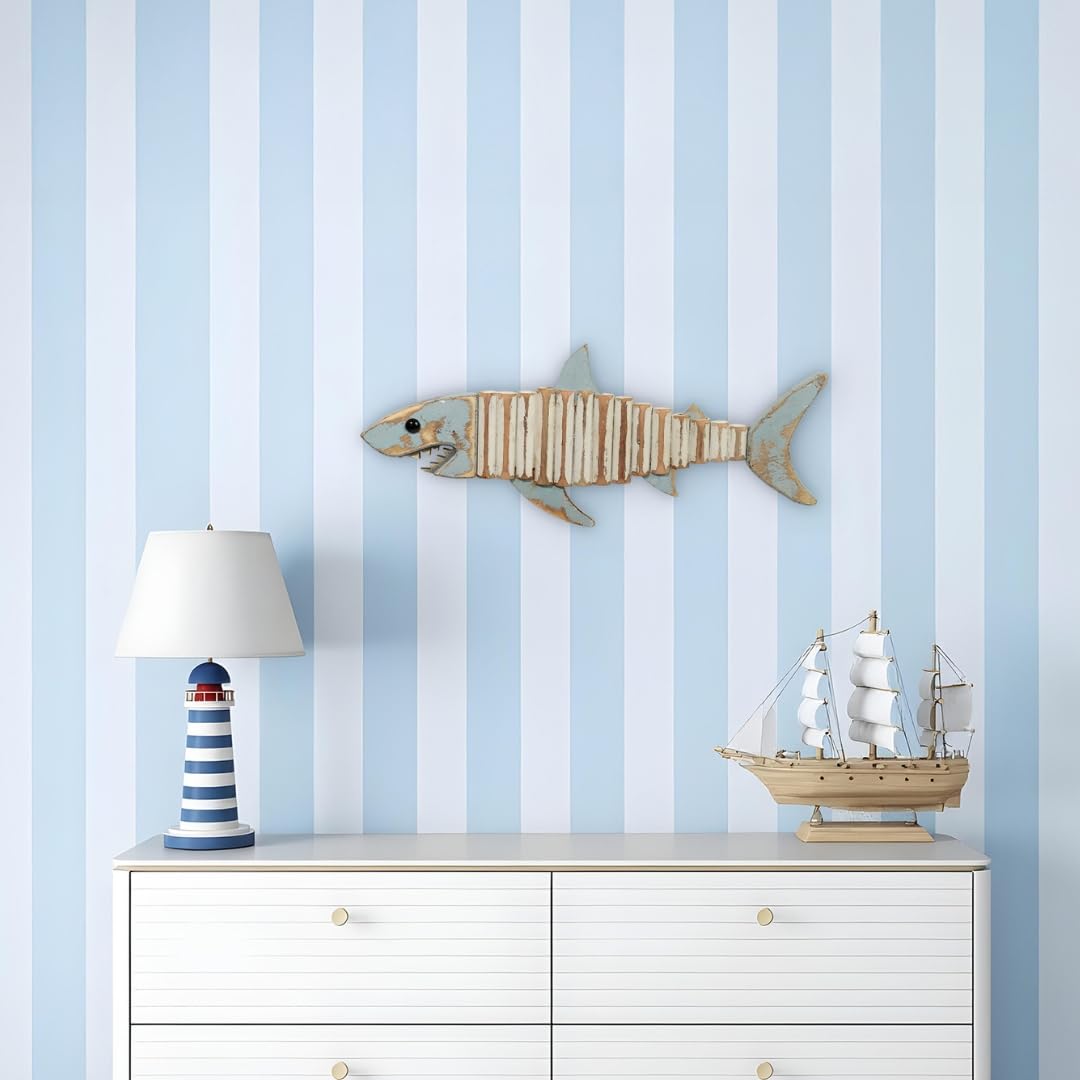 Mint Bucket Brands Driftwood Fish Nautical Wall Decor - Handmade Wooden Rustic Coastal Wall Art for Living Room, Bedroom, Office, Bathroom - Ocean Beach Decoration (Raya)