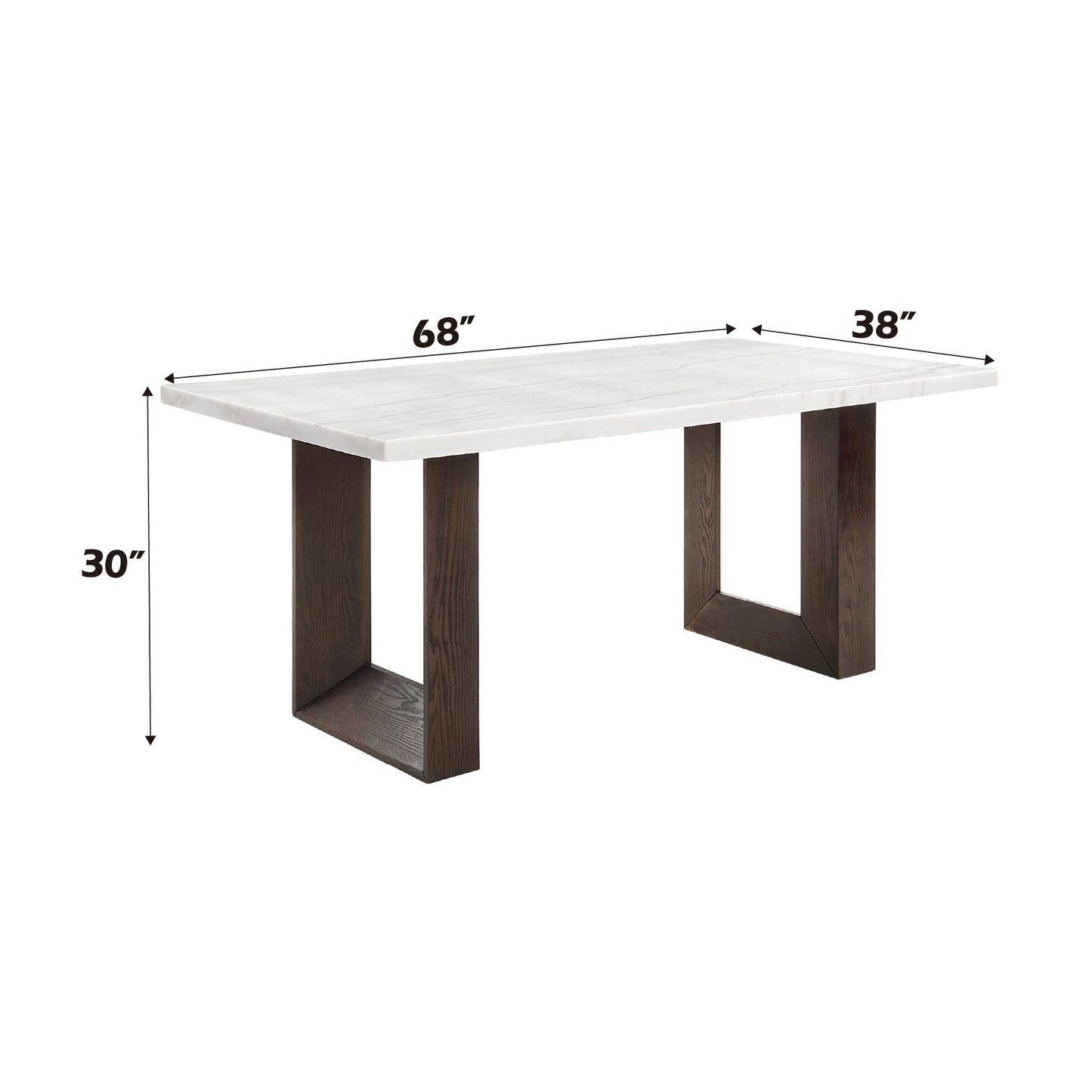 Acme Edwyn Transitional Wood and Marble Rectangular Dining Table in White/Brown