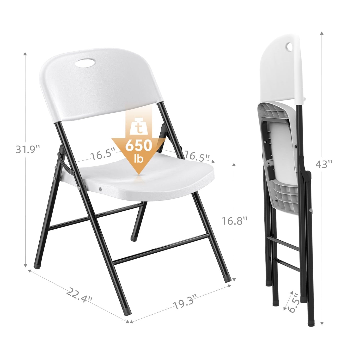 Nazhura 650 Weight Limit Heavy Duty Plastic Folding Chair with Reinfoced Steel Frame for Indoor and Outdoor, Wedding, Party, Restaurant, Meeting Room, Patio and Garden (White, 12 Pack)