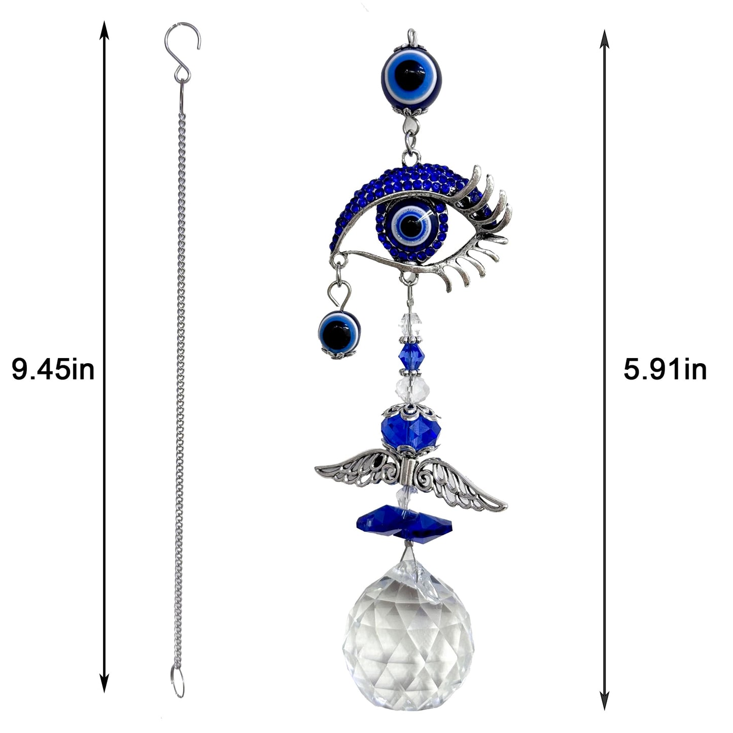 Crystal Suncatcher for Windows - Hanging Prism Sun Catchers with Crystal Balls&Blue Eye, Rainbow Maker for Home、 Garden、Car Decor (Evil Eye)