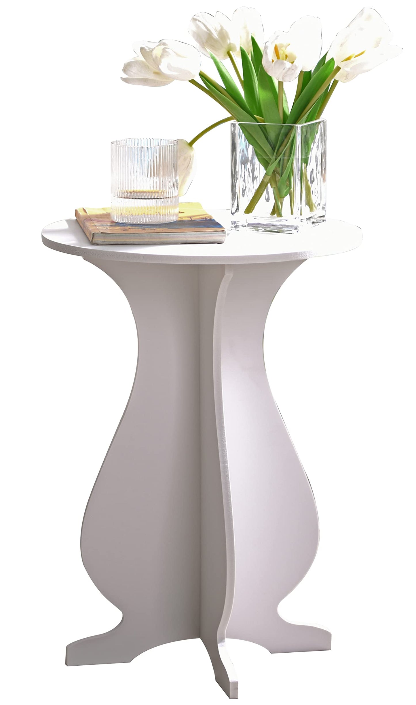 Kings Brand Furniture - Carver Side End Table Plant Stand for Living Room, Bedroom, White