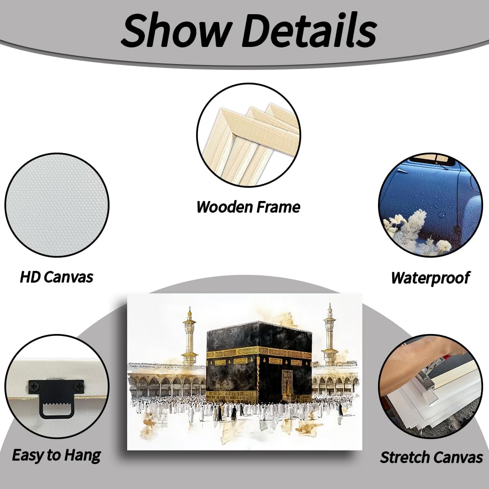 TIEHAOMAI Islamic Canvas Wall Art Muslim Pilgrims Poster Islamic Mural Canvas Prints Mecca Mosque Paintings for Living Room Decor（Mosque-1,12x18inch (30x45cm)