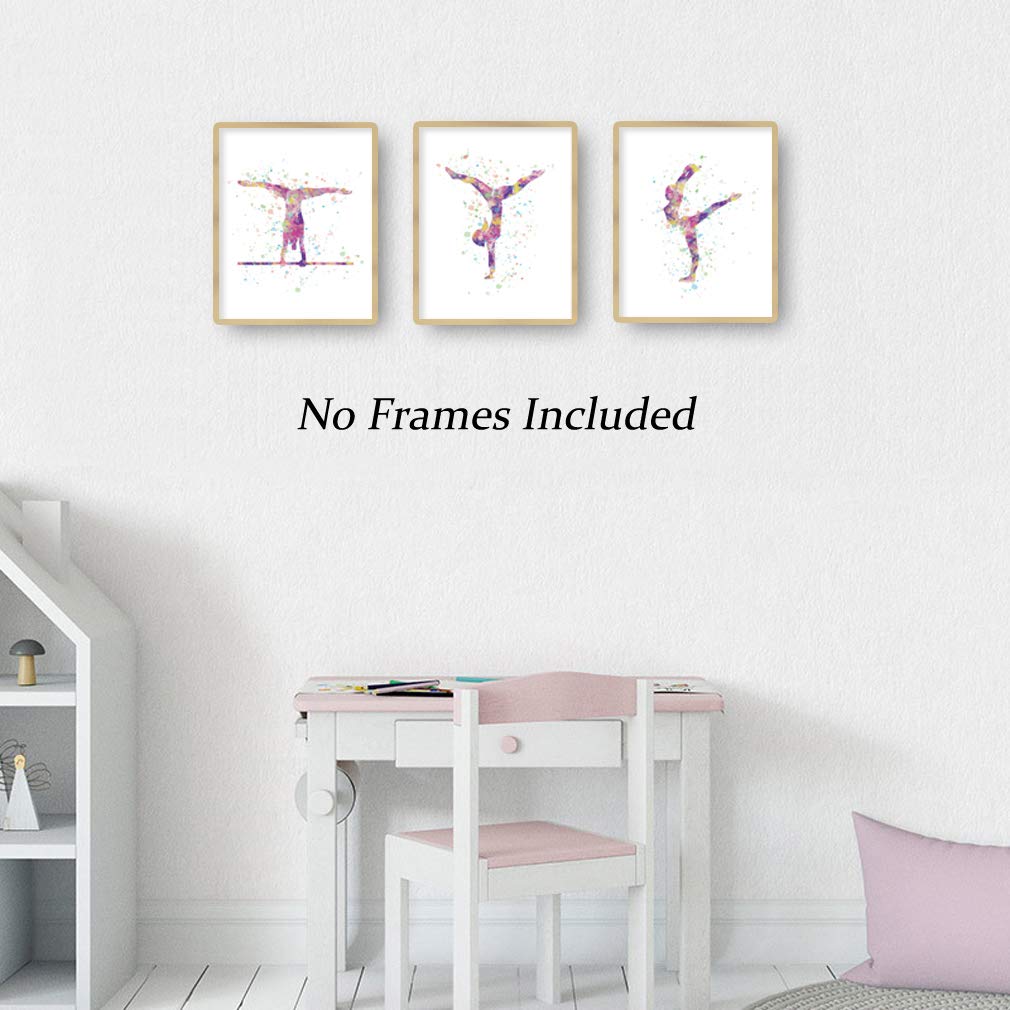 CHDITB Unframed Abstract Girl Gymnastics Wall Art Print,Sporting Silhouette Poster,Set of 3（8" x10" ） Canvas Exercise Gyming Beam Posters for Girls Gymnasts Bedroom Nursery Decor