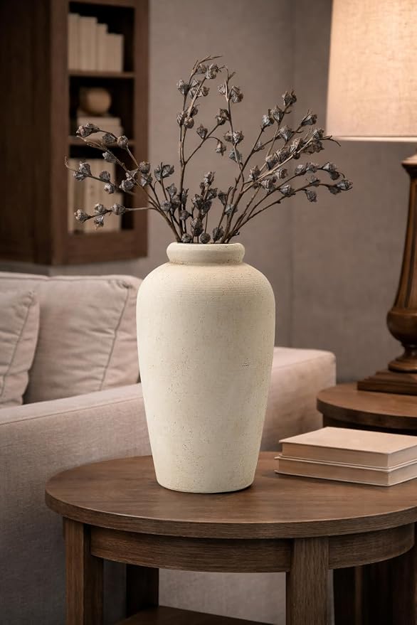Emotionally Grounded Vase, Vaseking Large Ceramic Rustic Vase, 11 inch Minimalist Decorative Farmhouse Tall Vases for Home Decor, Living Room, Enterway, Table Decoration, Fossil