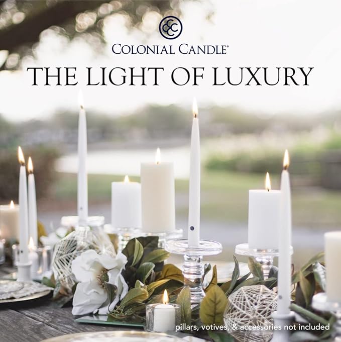 Colonial Candle Unscented Taper Candle, Classic Collection, Coastal Blue, 8 in, Pack of 12 - Up to 6 Hours Burn