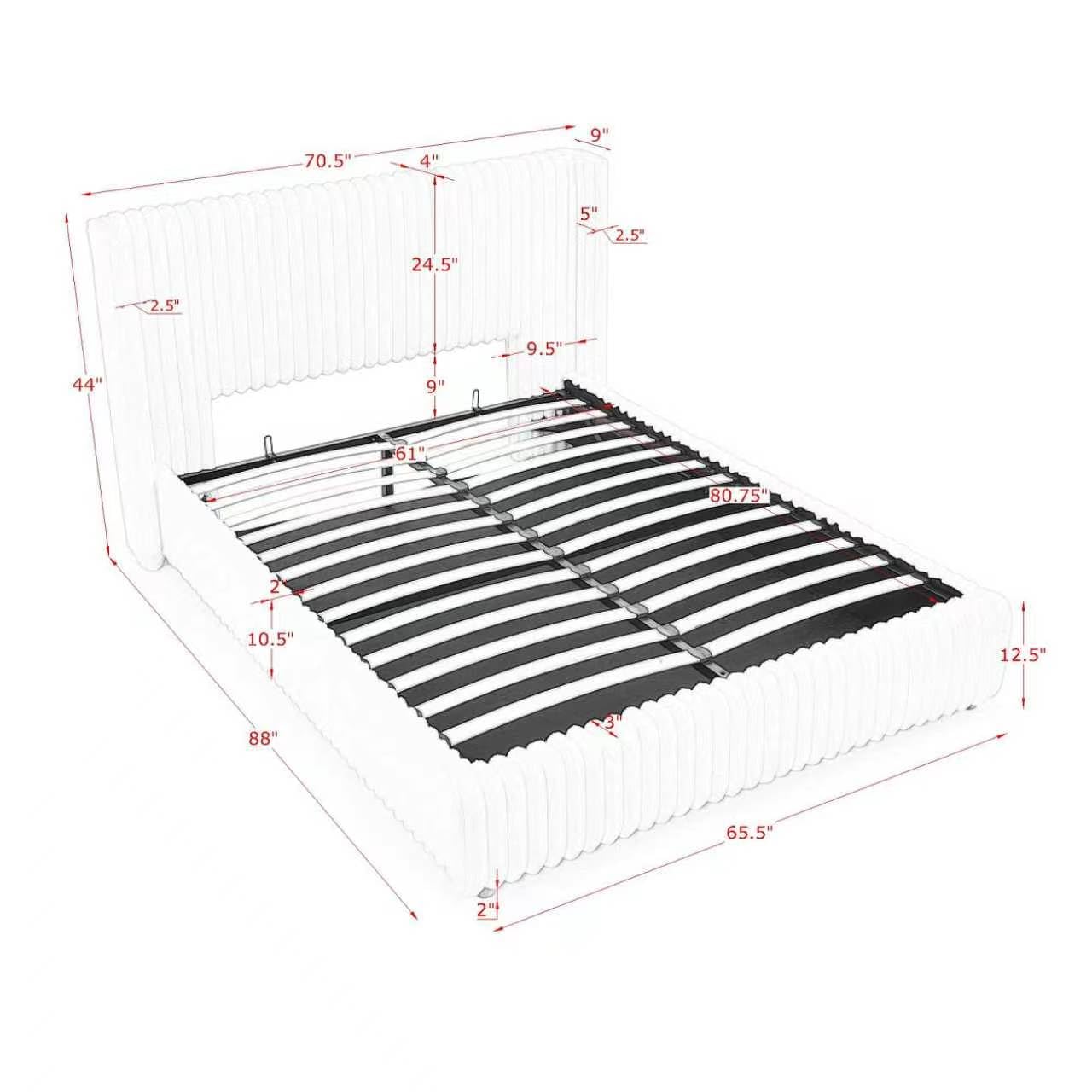 Tabaray Queen Bed Frame with Storage, Upholstered Platform Bed Frame with Plush Rabbit Fur Headboard, Adult Floor Bedframe with Wooden Slats Support, No Box Spring Needed for Bedroom, Apartment, Beige