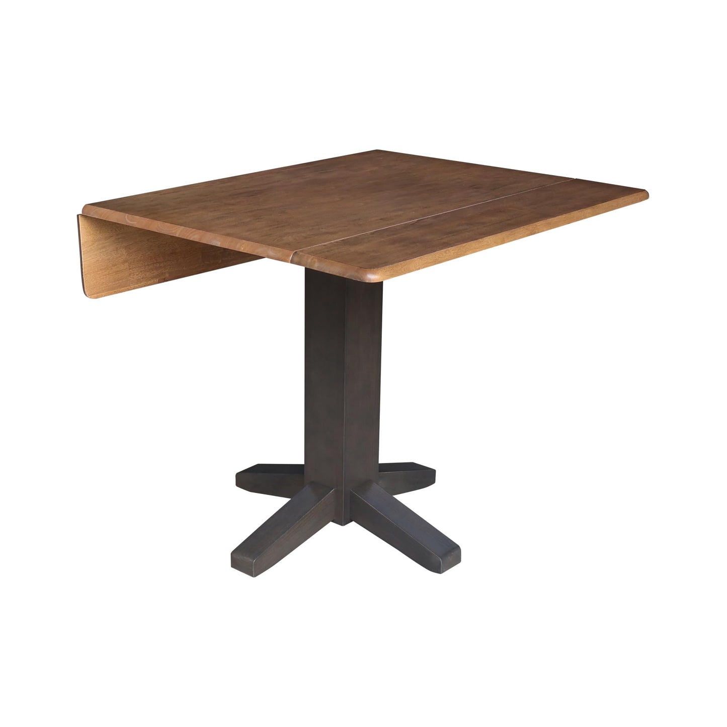 Solid Wood 36" Square Dual Drop Leaf Dining Table, Hickory/Washed Coal