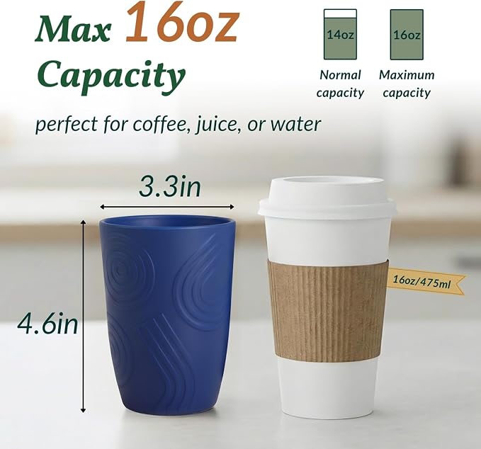 Homienly Wheat Straw Cups 16oz,Unbreakable Cups-6 PCS Freezer and Dishwasher Safe Cups for outdoor gatherings,Picnic,Travel-Blue Sky
