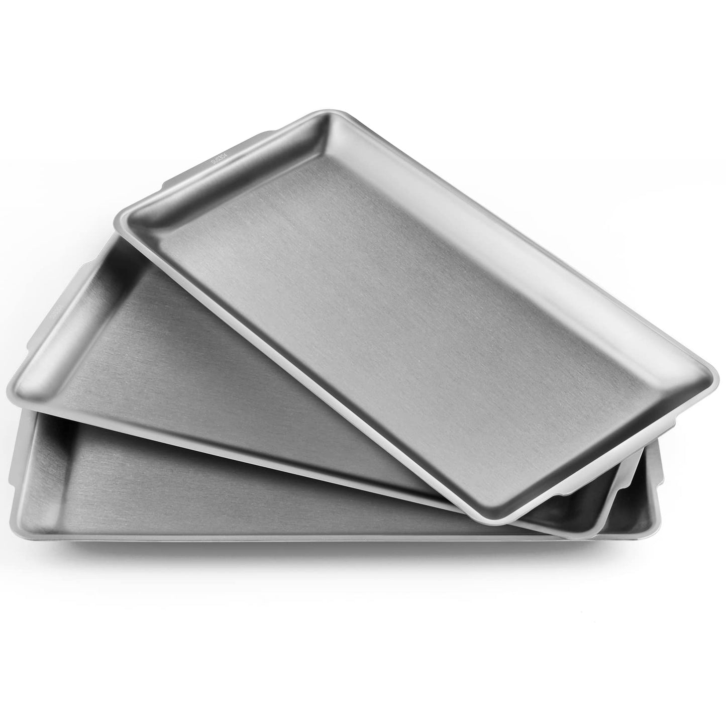 Sanbege 3 Pcs 304 Stainless Steel Serving Platters, 12.6" Rectangle Dinner Plates, Brushed Nickel Organizer Tray for Camping, BBQ, Party, Buffet, Appetizer or Decorations
