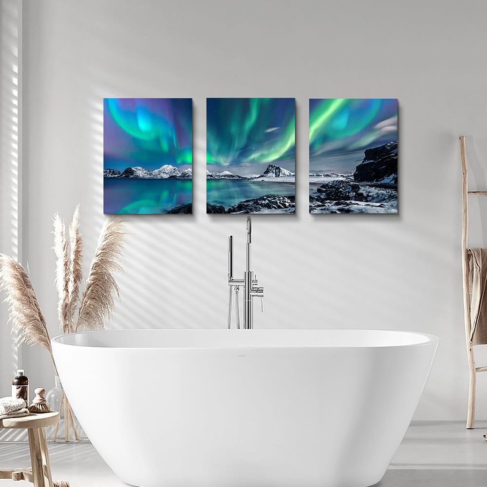 MHARTK66 Wall Art for Bedroom Wall Decor for Living Room Office Decor Abstract Mountain Aurora Landscape Painting 3 Piece Scenic Framed Canvas Art Prints Ready to Hang Kitchen Wall Pictures Home Decor