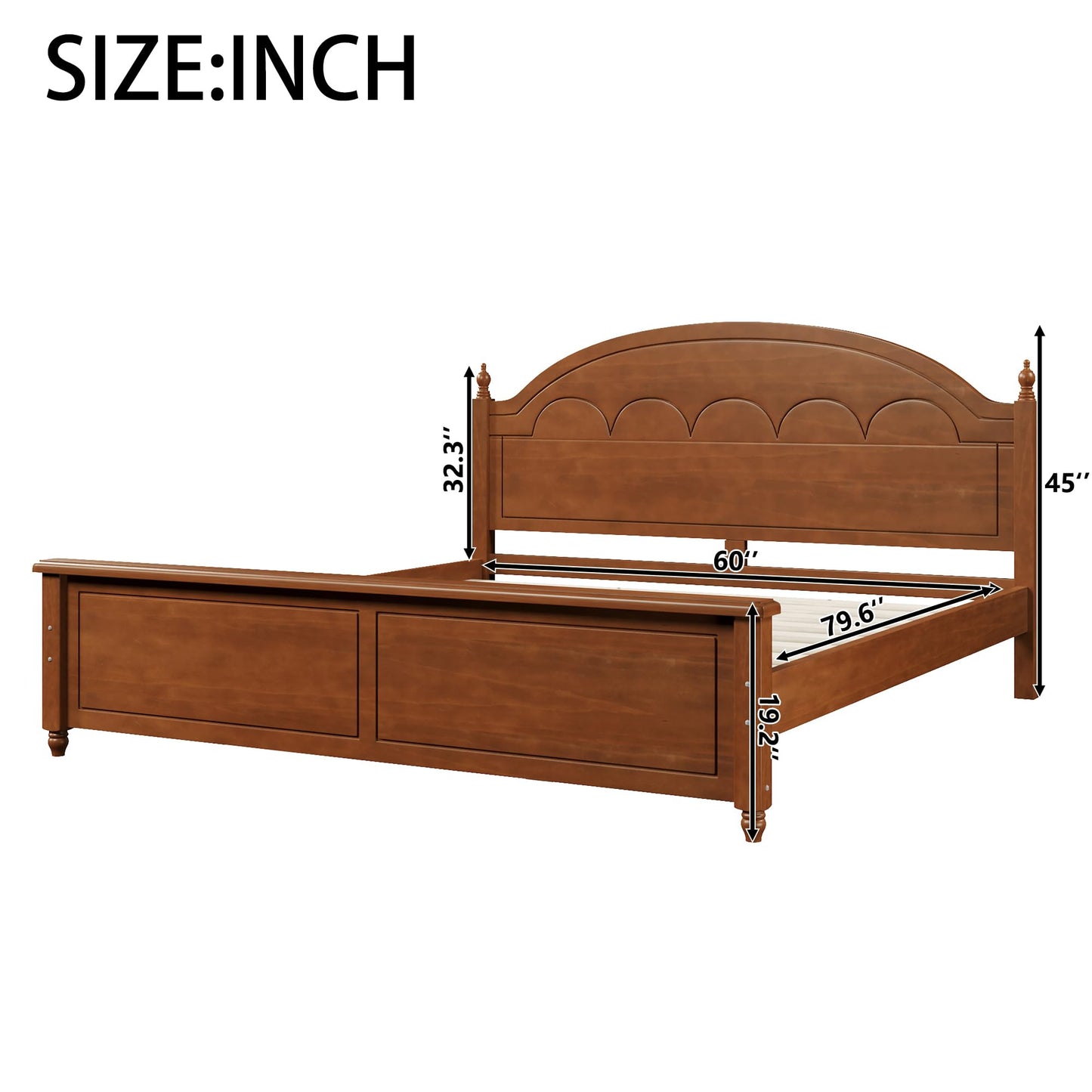 Merax Solid Wood Queen Platform Bed Frame with Arched Headboard, Durable Sturdy Construction, Classic Elegant Style, No Box Spring Needed, Easy Assembly, Oak
