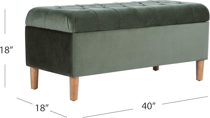 Homepop Home Decor | Tufted Ainsley Button Storage Ottoman Bench with Hinged Lid | Ottoman Bench with Storage for Living Room & Bedroom,Loden Green Velvet
