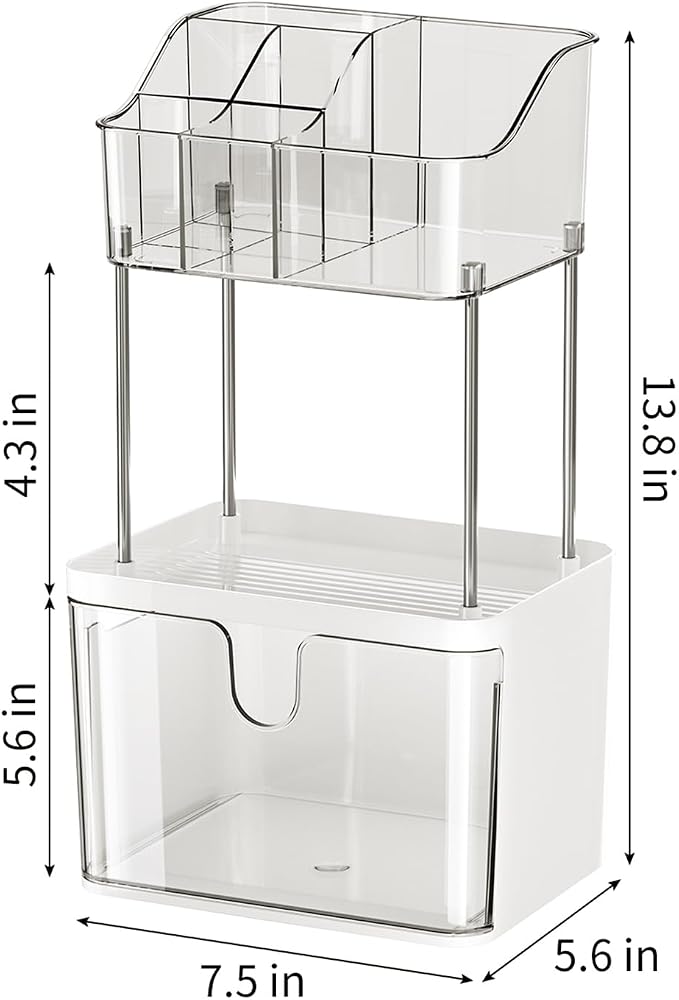 FORUP Makeup Organizer for Vanity, 2-Tier 1-Drawer Bathroom Counter Organizer, Multi-Purpose Vanity Organizer, Skincare Perfume Organizers, Cosmetic Dresser Organizer for Vanity Countertop, Clear