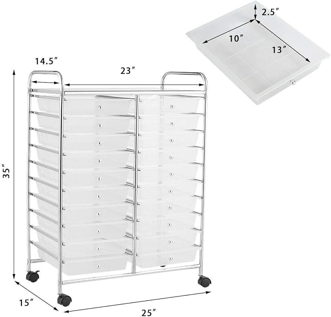 Giantex Storage Drawer Carts, 20-Drawer Organizer, Utility Cart on Wheels, Semi-Transparent Multipurpose Cart for Home Office School Supplies Tools Scrapbook Paper