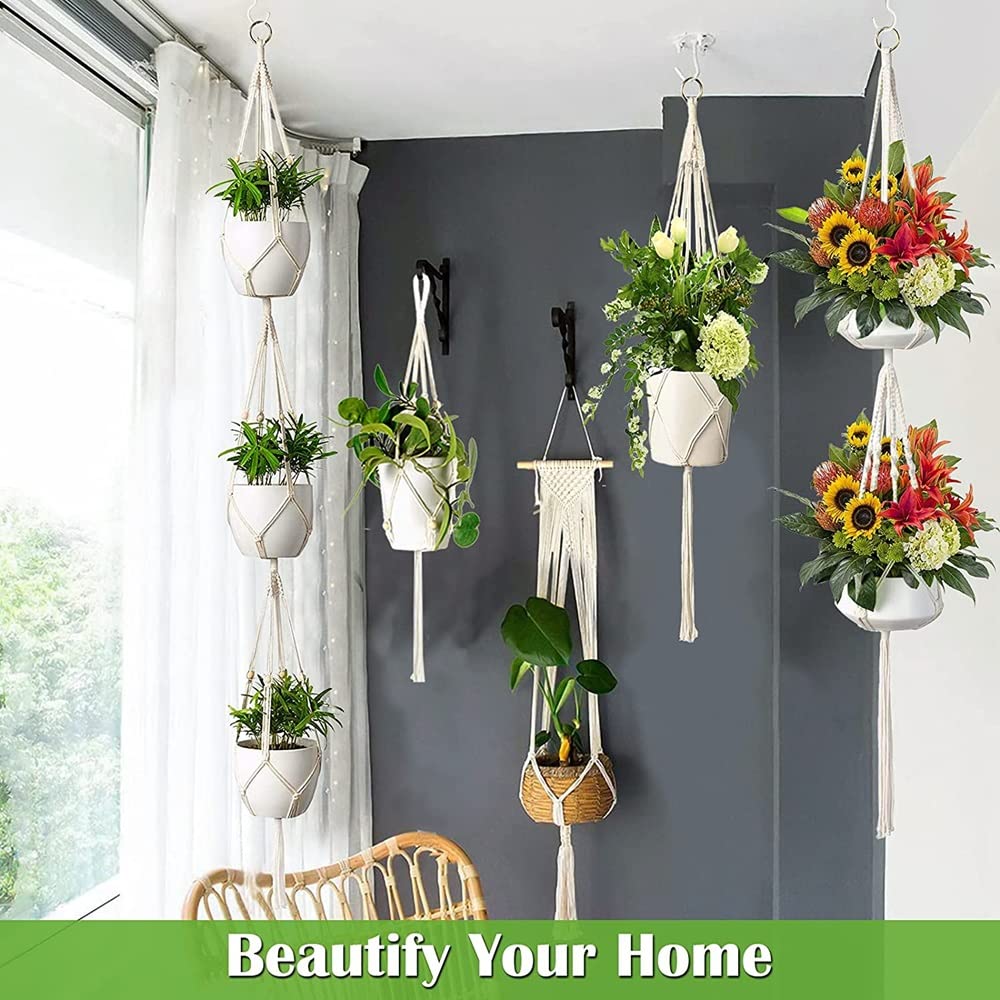AroudightElive Plant Holder Basket Handmade Macrame Plant Hanger Flower Pot for wall Decoration countyard Garden Knotted Lifting(11)