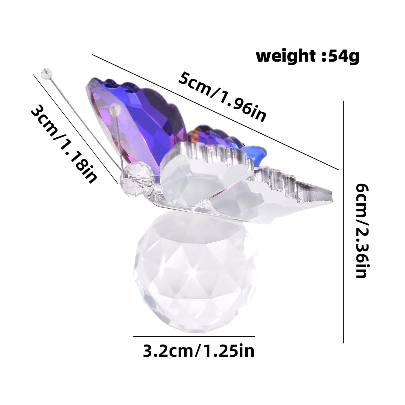 Libiline 1pc Crystal Butterfly Figurine with Purple Wings, Decorative Glass Ball Stand, Collectible Home Decor (Purple)