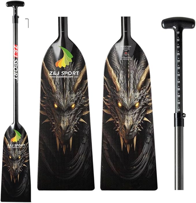 Z&J SPORT Adjustable Dragon Boat Paddle, IDBF Approved Carbon Fiber Paddle, Dragon Graphic Paddle with Adjuster for Dragon Boat Race with Adjustable T Handle