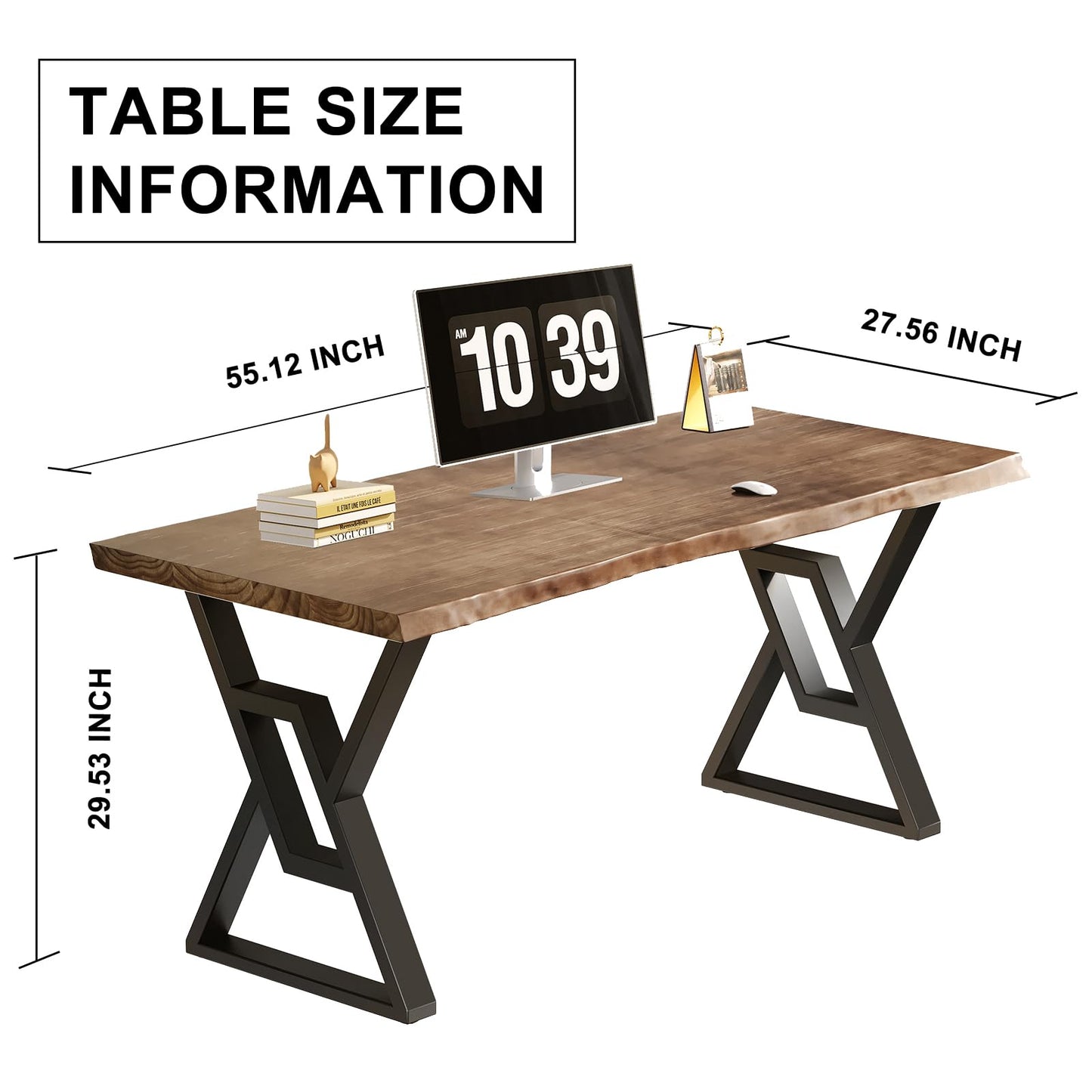 QZYJKJ 55inch Rustic Brown Solid Wood Computer Desk - Modern Gaming Workbench for Home Office, Modern Simple Design, Ideal for Study, Writing, Dining