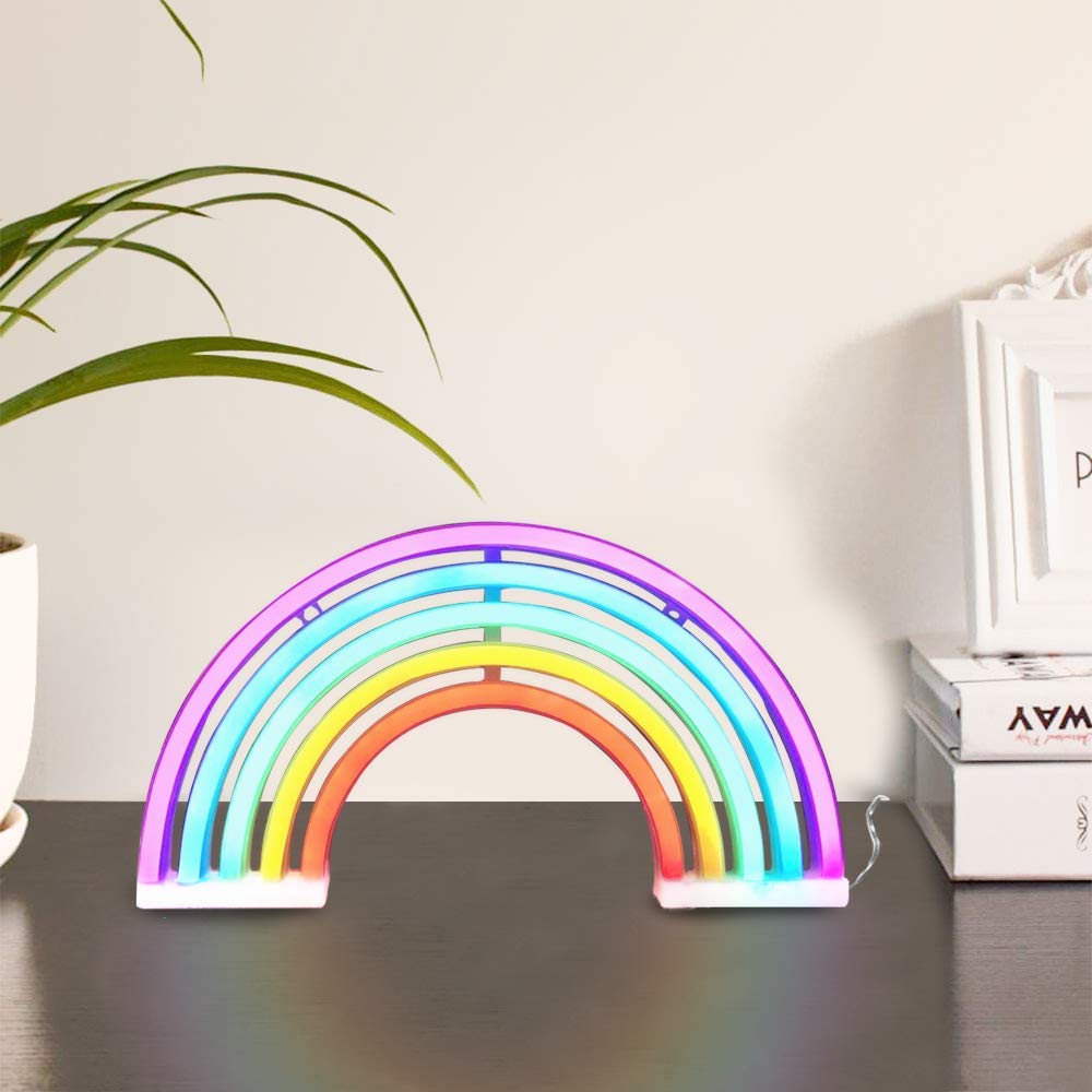 QiaoFei Rainbow Neon Light Signs, Wall Decor for Girls Children Baby Room LED Lamp, Battery or USB Operated Table Night Lights