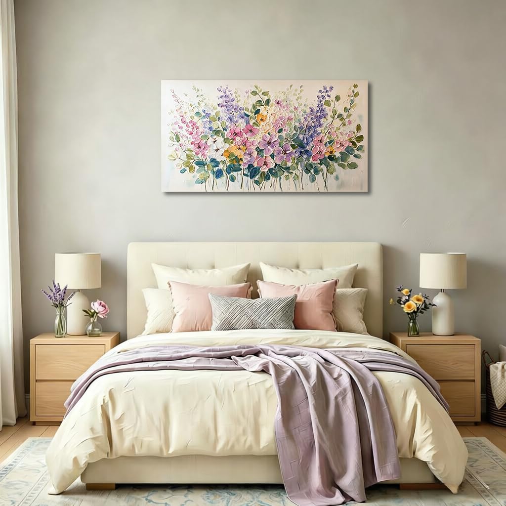 CANVISTA 40"x20" Large Floral Canvas Wall Art with Inner Frame, Modern Flower Print Painting Home Decor for Dining Living Room, Bedroom, Hallway, Office (Wildflower-Impasto, 40"x20")