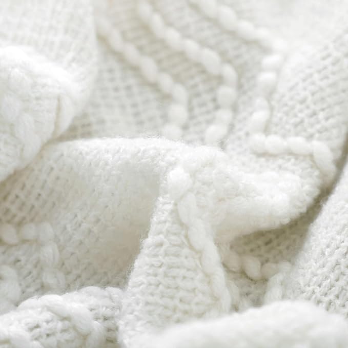 BOURINA Off White Throw Blanket 50x60 Inches Throw Textured Solid Soft Sofa Couch Decorative Knit Blanket