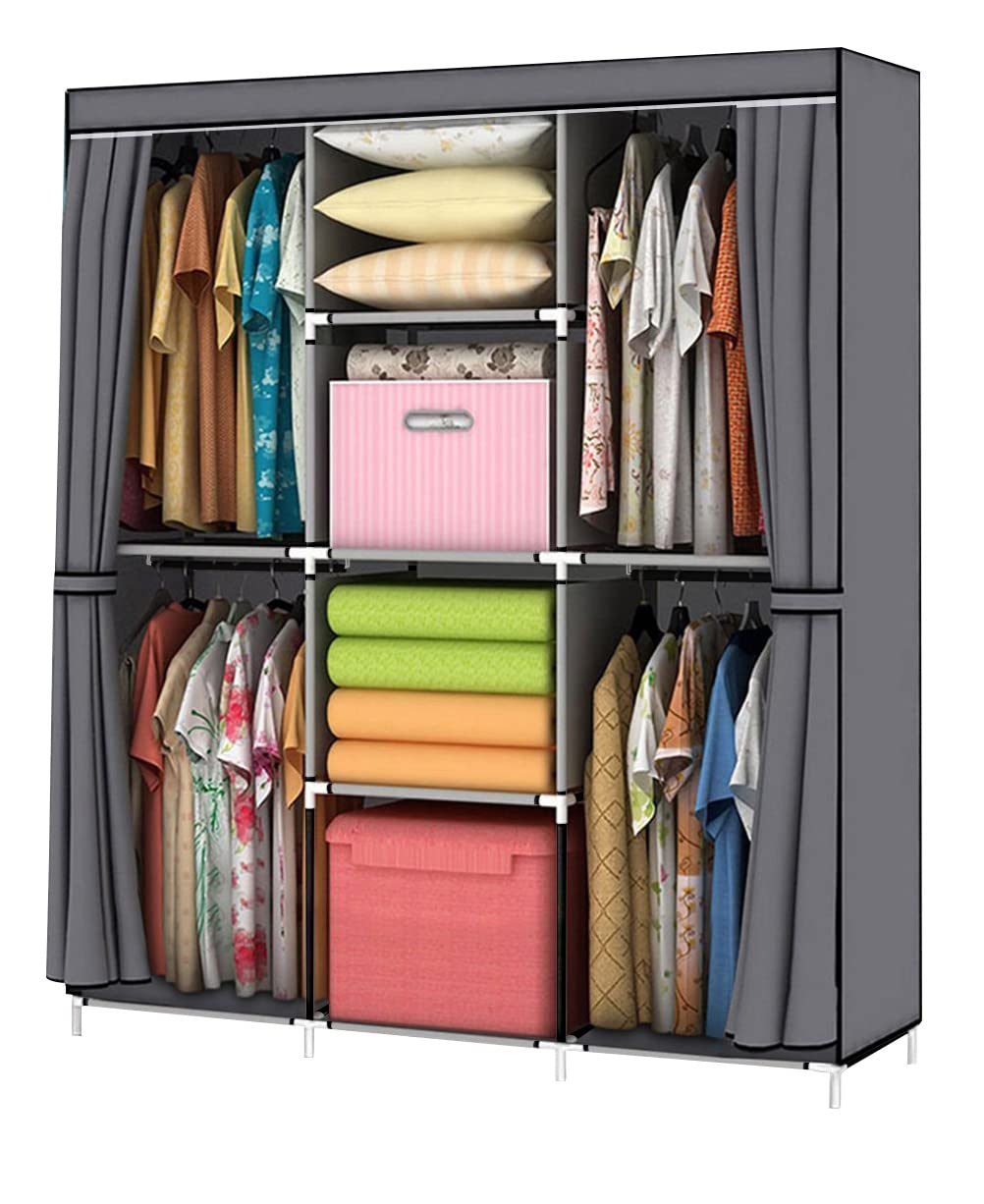 YOUUD Portable Closet 50 Inch Wardrobe for Hanging Clothes with Non-Woven Fabric Cover, 4 Hang Rods and 4 Storage Organizer Shelves, Black, Quick and Easy Assembly