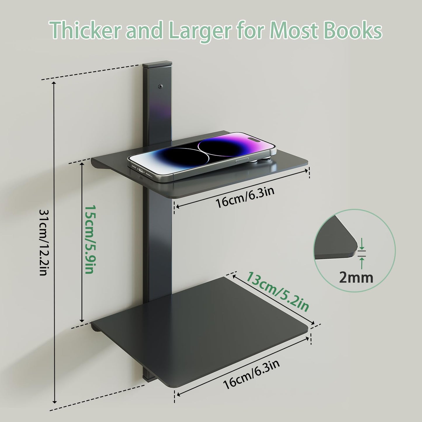 ART-GIFTREE Floating Book Shelves for Wall, 4 Tier Invisible Floating Bookshelf, Vertical Spine Book Tower, Wall Mounted & Space Saving, Heavy Duty Metal Book Organizer for Home Office, 2 Pack Black