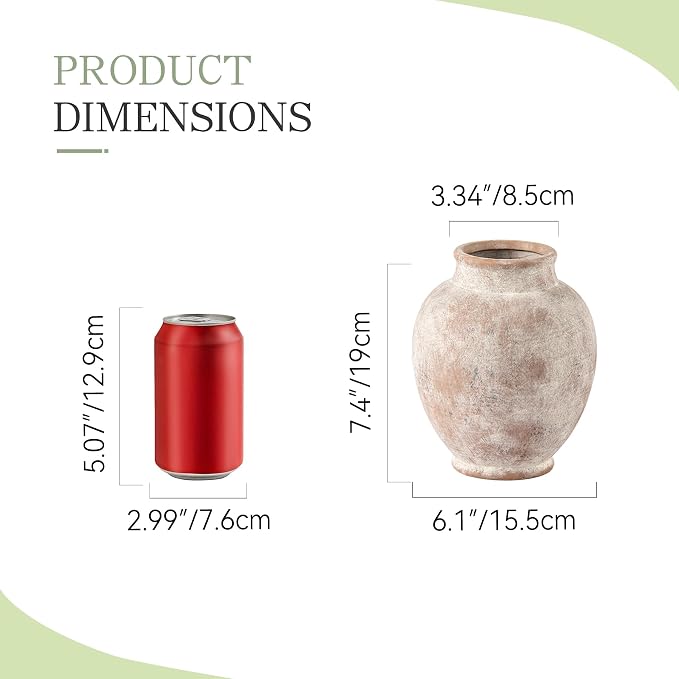 Ceramic Flower Vases Home Decor, Rustic Farmhouse Decorative Vase Pottery Pampas Grass Vases for Decor Table Living Room Entryway Mantel Bookshelf Bedroom Bathroom Kitchen - 7.4 Inch Rustic