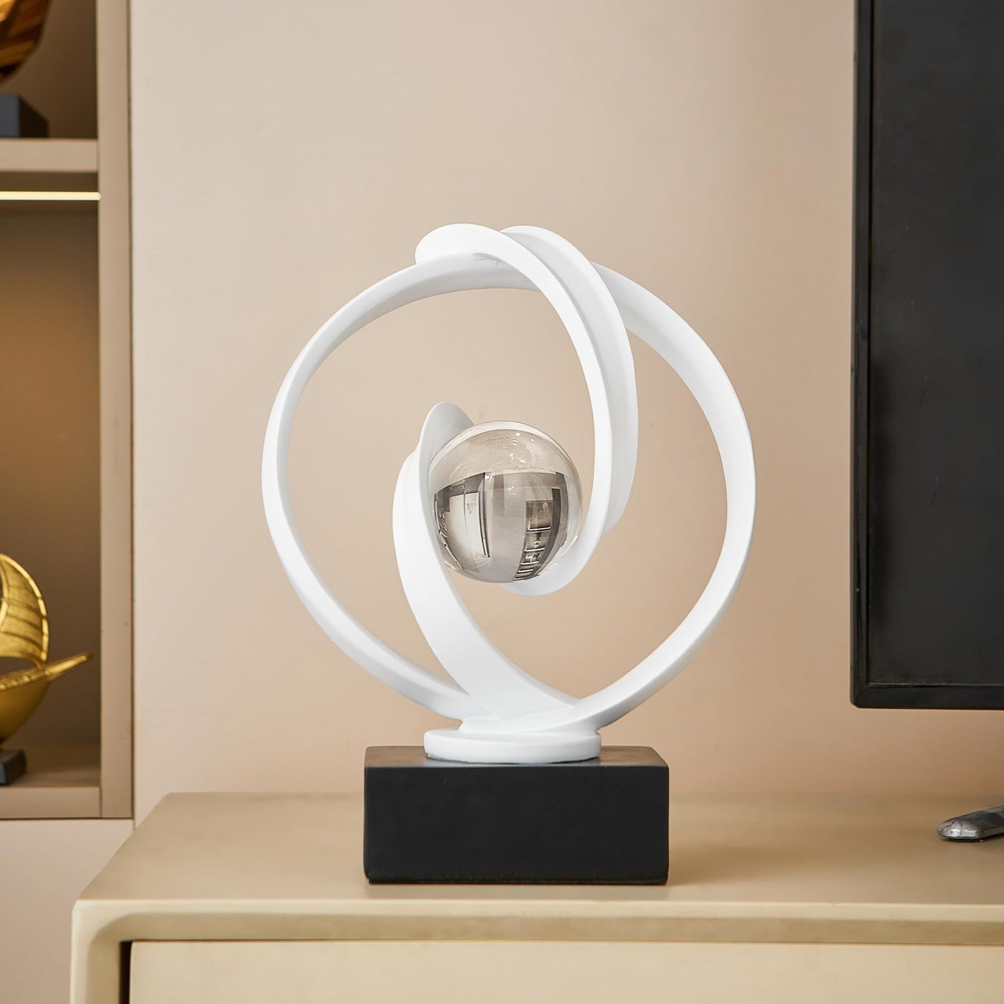 Modern White Statue Decor for Living Room, Abstract Art Sculptures Home Décor Accents for Coffee Table TV Stand Bookshlf, Resin Decorations for Dining Room Office Bedroom
