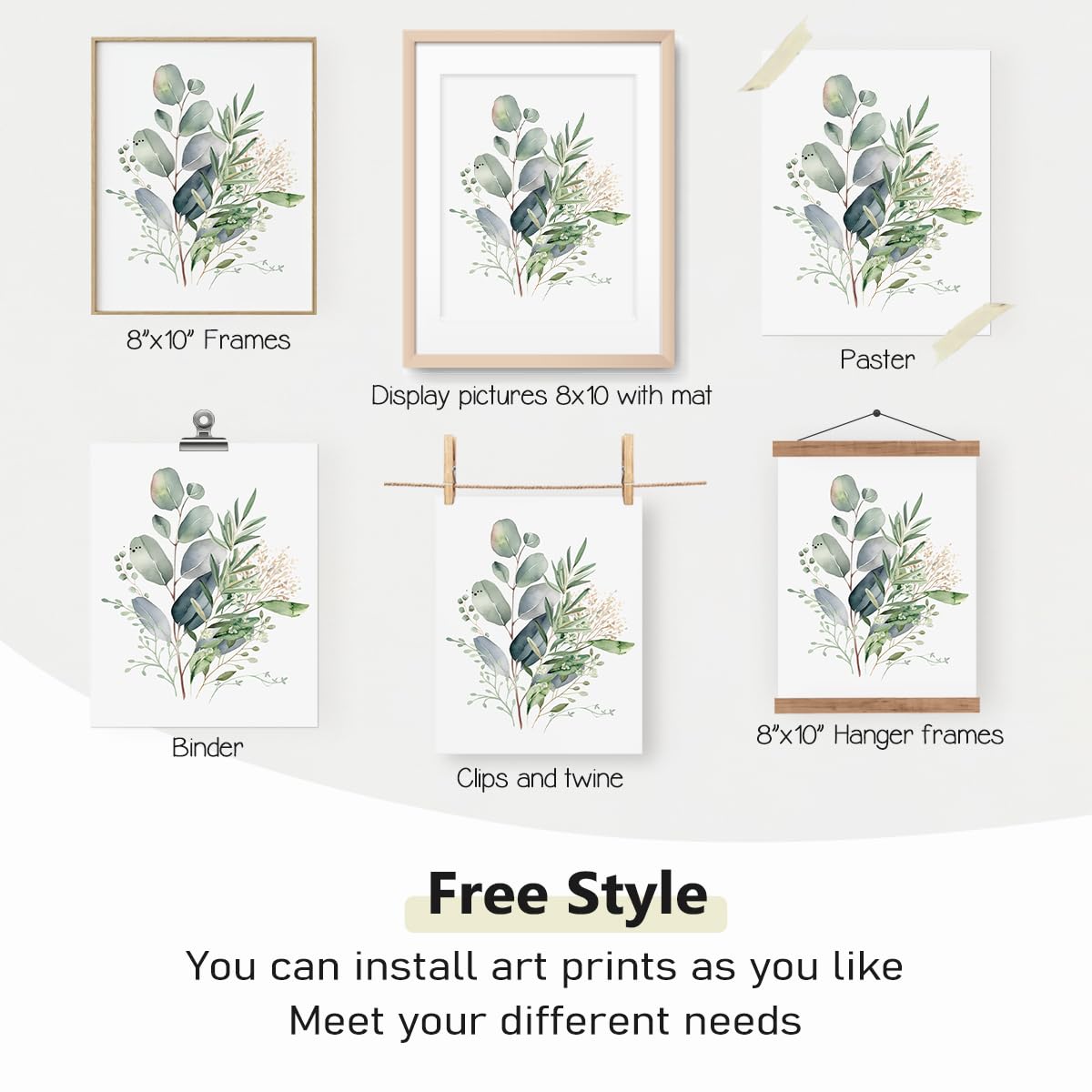 PLKMN Sage Green Botanical Wall Art Set of 4, Modern Wildflower Prints, Floral Plant Decor for Bedroom, Bathroom, Farmhouse, 8x10 Inch, Unframed
