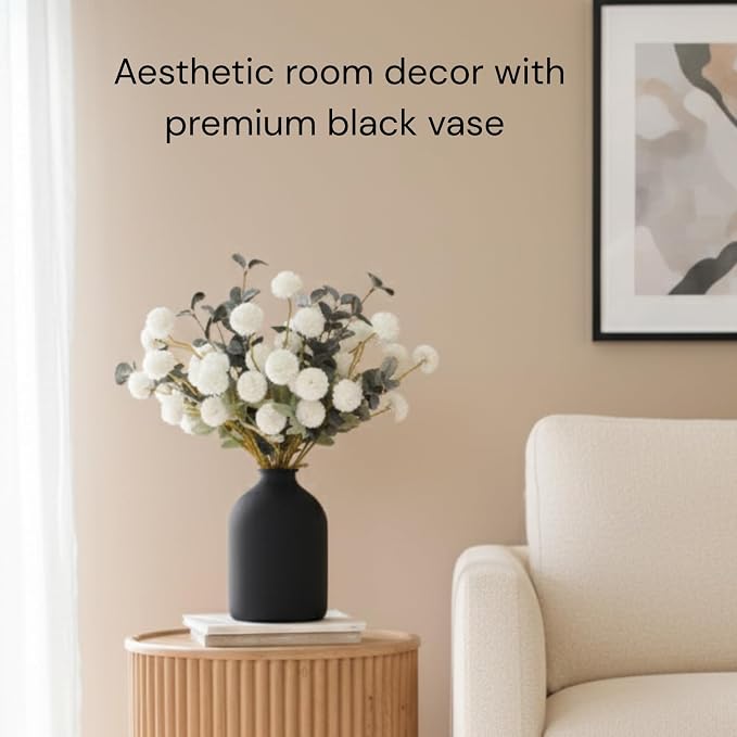 Large Black Vase for Flowers Decor Living Room - 8.6in Tall, Matte Black Arlo Vase for Dining Coffee Table Centerpieces, Wabi Sabi Decor, Big Decorative Modern