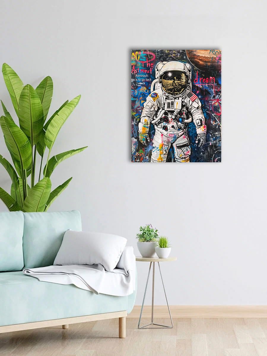 Ypxzzj Framed Banksy Graffiti Astronaut Canvas Wall Art Pop Spaceman Posters Wall Art for Teen Boy Room Decor Modern Abstract Street Art Graffiti Painting for Teenage Boys Bedroom Ready to Hang