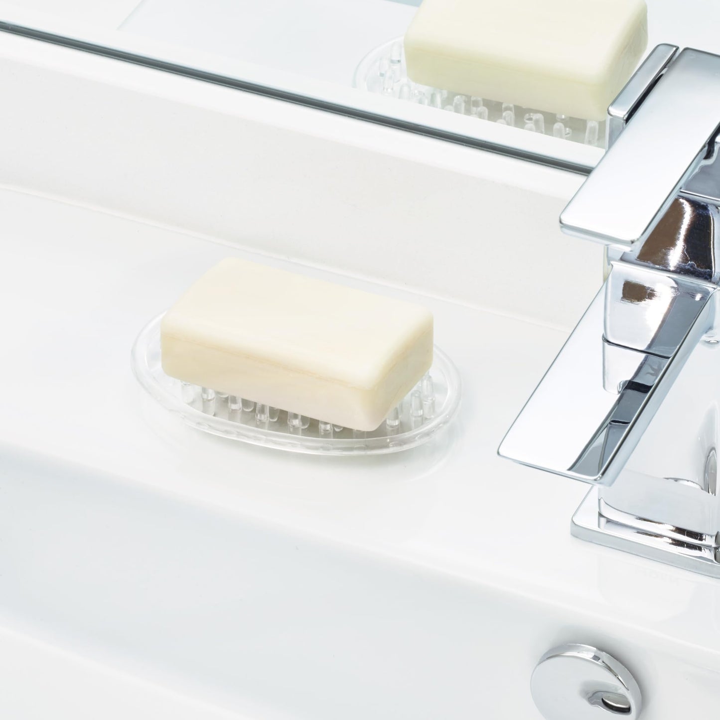 iDesign Plastic Soap Dish, Soap Saver, and Kitchen Sponge Holder - Set of 3, 0.75” x 3.25” x 4.75”, Clear