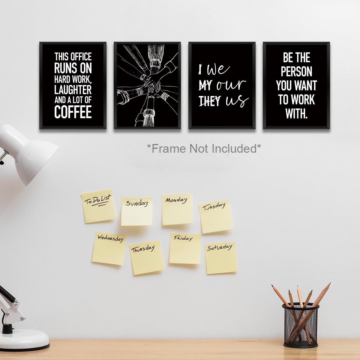 4 Pcs Inspirational Wall Art Team Office Prints Positive Teamwork Quote Wall Decor Paintings Posters for Office Home Bedroom Living Room, Motivational Gifts for Men, Coworker, Team Leader, Unframed