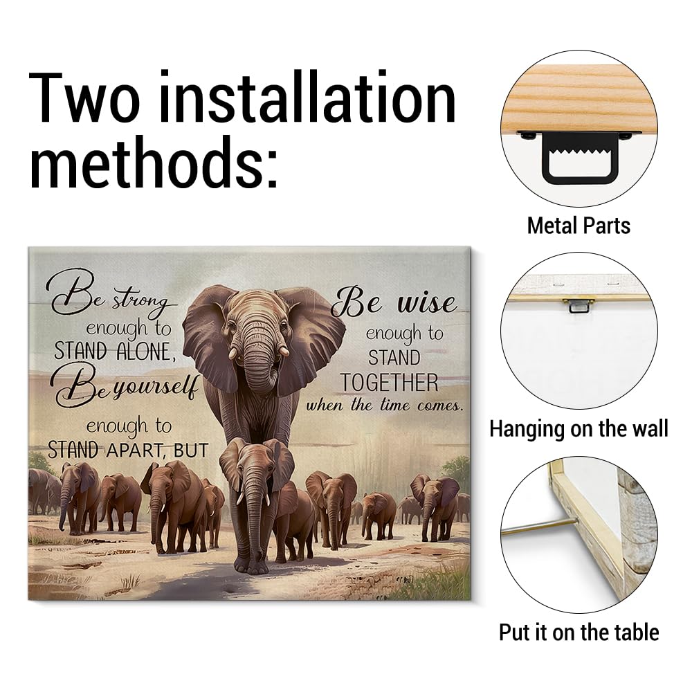 Inspirational Elephant Canvas Wall Art Be Strong African Elephants Print Poster Framed Painting Artwork for Home Bedroom Living Room Wall Decoration 8x10 Inch