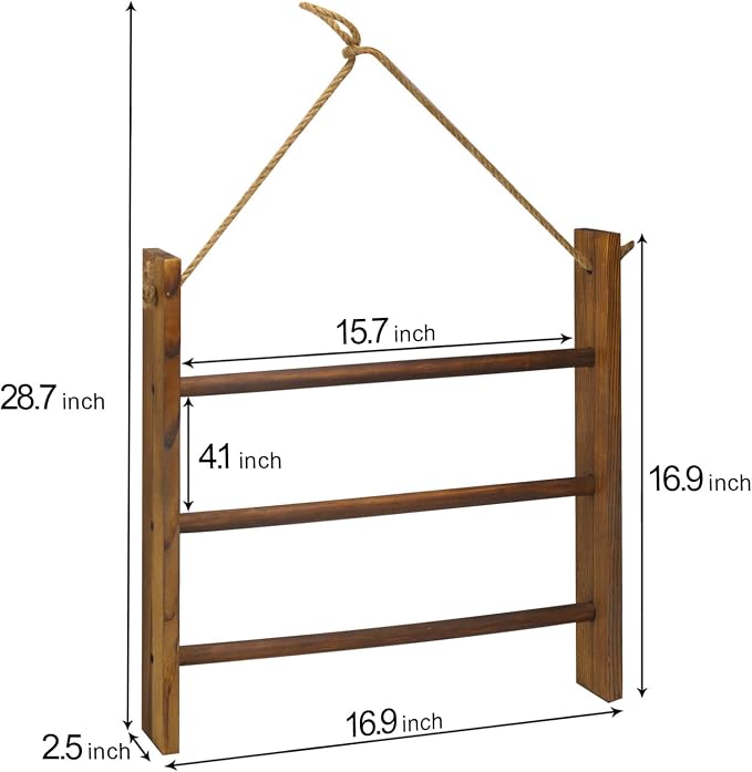 Drak Brown Towel Ladder - Rustic Decorative Blanket Rack for Bathroom & Living Room, Hanging Hand Towel Rack