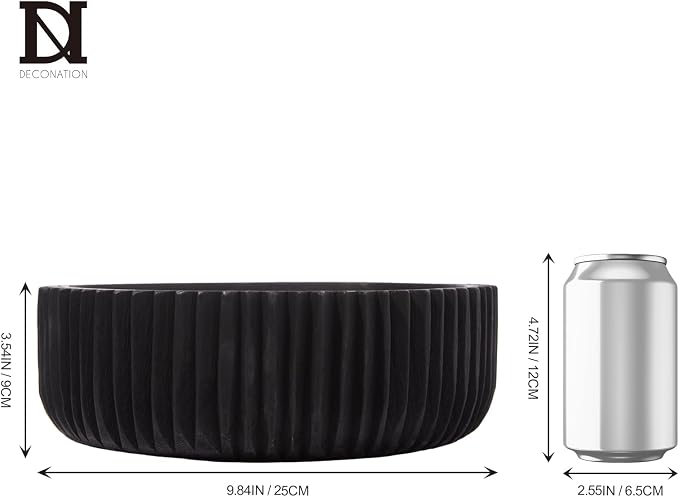 DN DECONATION Wooden Decorative Bowl, 9.84” Black Wood Fruit Bowl for Rustic Home Decor, Key Bowls for Farmhouse Decor Table Centerpiece Entryway Living Room Kitchen