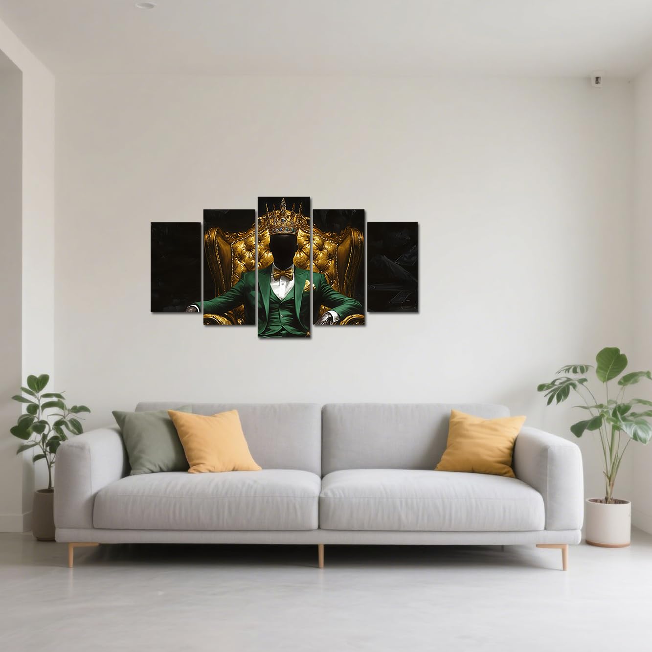 BJYCHG 5 Pieces Black Man Wall Art African American Pictures Gold Crown Paintings Black King Canvas Prints Afro Art for Men Bedroom Framed (Green, 8x14inx2 8x18inx2 8x22inx1)