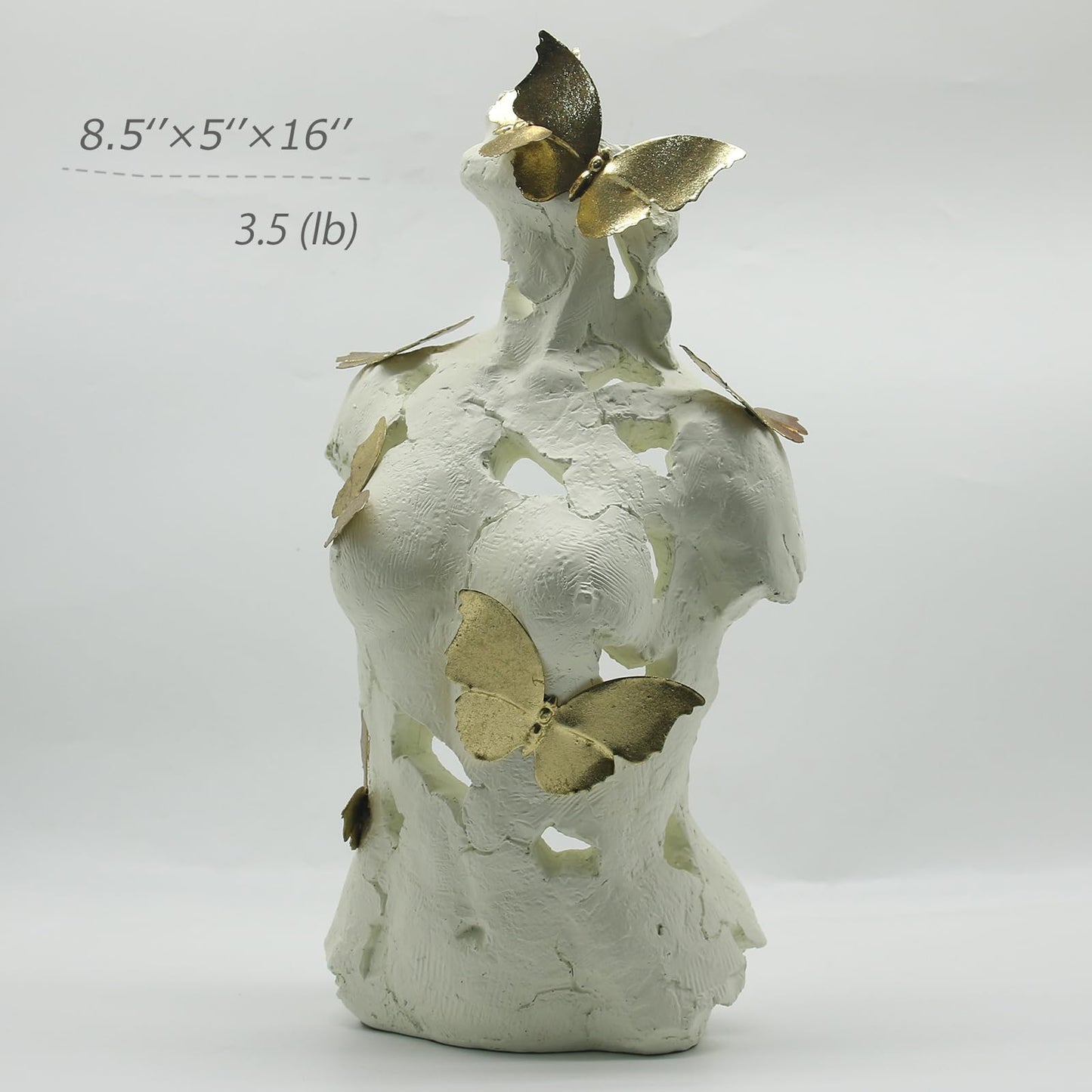 Lukitas Abstract Female Bust with Butterflies Sculpture, Aphrodite Statue, Body Figurine Art Decor, Beauty of Defects, Greek Goddess Bust Ornament for Office Living Room Desk Shelf, Beige, Resin 16"