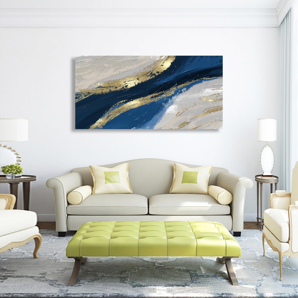 Abstract Canvas Wall Art for Living room Office Bedroom Golden Blue Wall Art Print Oil Paintings Modern Abstract River Texture Pictures Wall Decor Artwork Waterproof Ready to Hang - 20in * 40inch